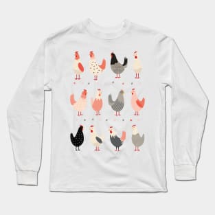 Farmyard Flock: Cute Chicken Crewneck Long Sleeve T-Shirt